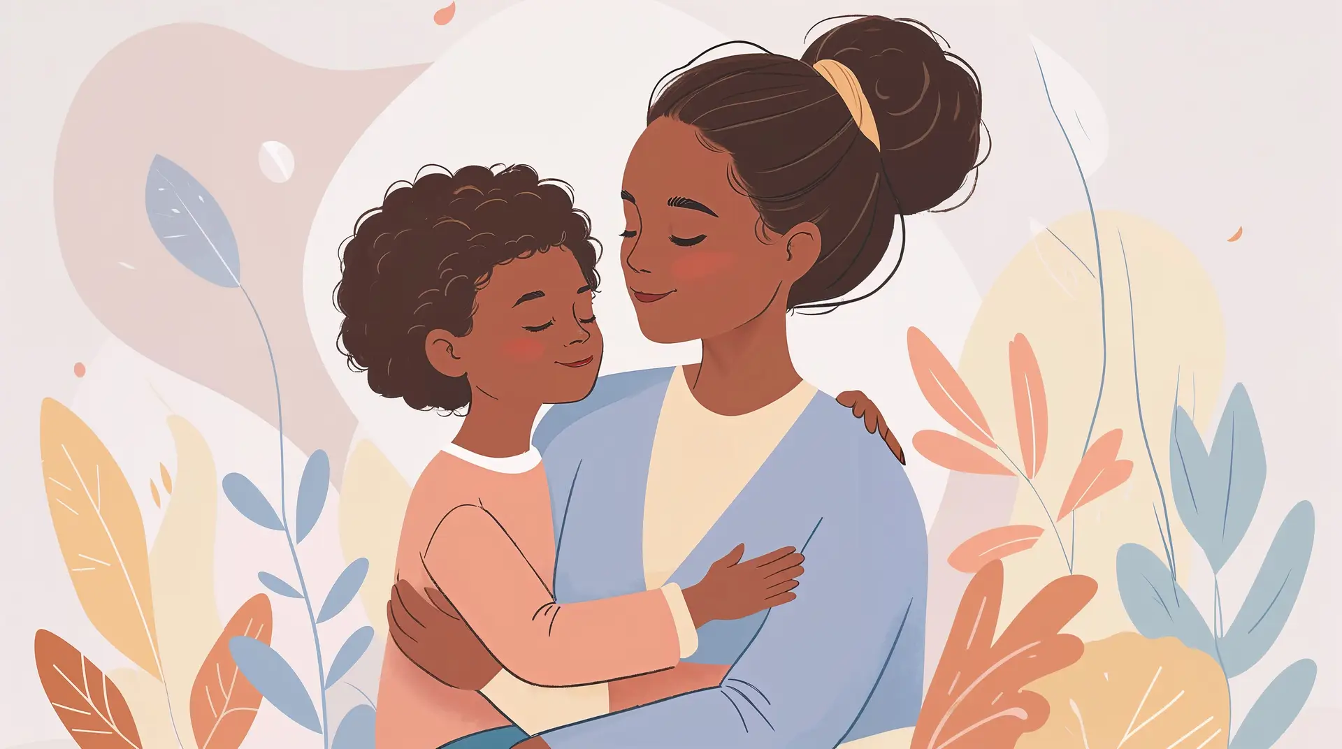 Parents embracing their child in a calm setting